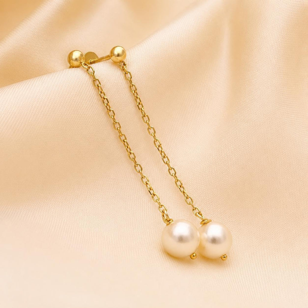AMONROO® 925 Silver Jewellery for Women - Gold Finish 925 Sterling Silver Pearl Drop Dangle Earrings, Chain Earrings, Bridal Jewellery | 925 Stamp, Warranty & Authenticity Certificate