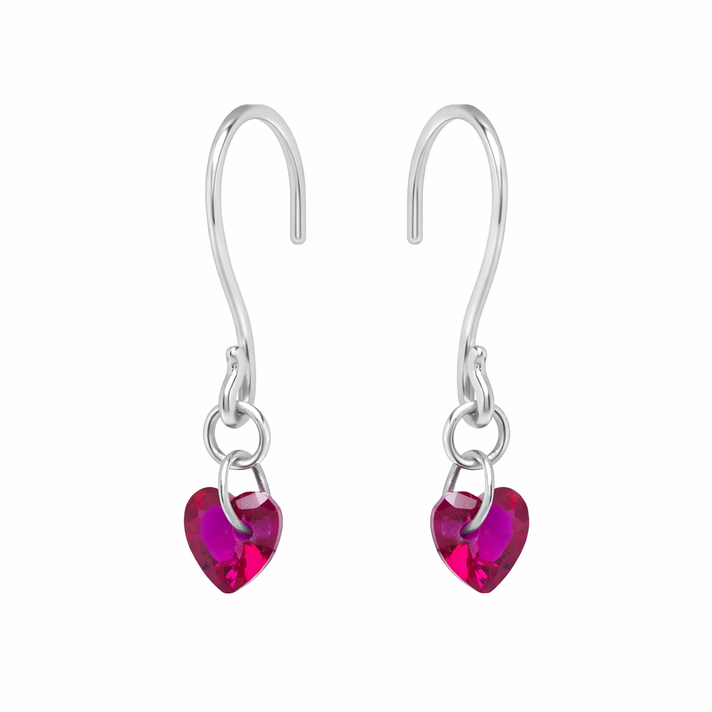 925 Sterling Silver Red Heart Gemstone Dangle Earrings Romantic Jewelry