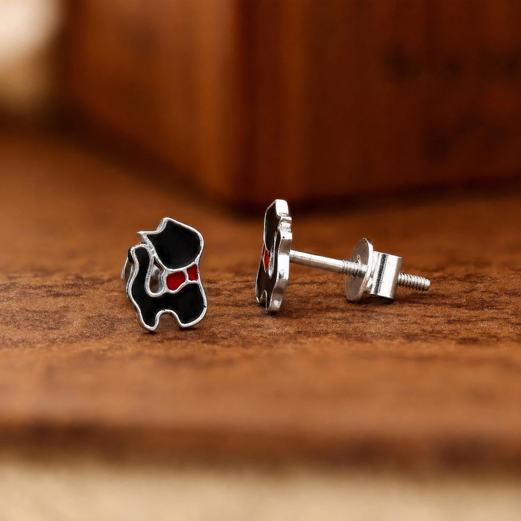 AMONROO® 925 Silver Jewellery for Women - 925 Sterling Silver Black Cat Enamel Stud Earrings, Cat Lover Jewellery, Gift for Women | 925 Stamp, Warranty & Authenticity Certificate