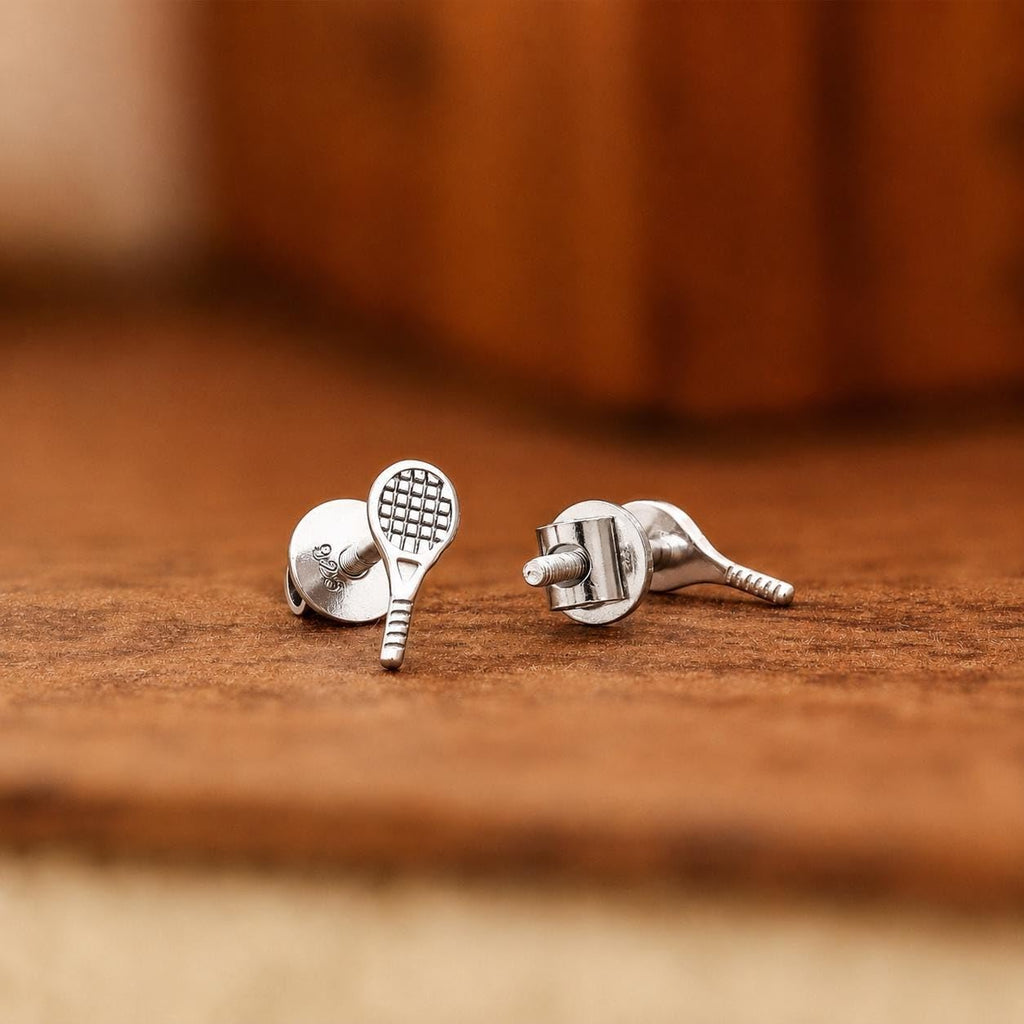 AMONROO® 925 Silver Jewellery for Women - 925 Sterling Silver Tennis Racket Stud Earrings, Sports Earrings, Tennis Lover Gift | 925 Stamp, Warranty & Authenticity Certificate