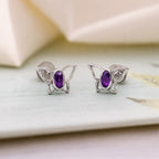 AMONROO® 925 Silver Jewellery for Women - 925 Sterling Silver Purple Butterfly Stud Earrings, CZ Butterfly Earrings, Dainty Jewellery Gift | 925 Stamp, Warranty & Authenticity Certificate