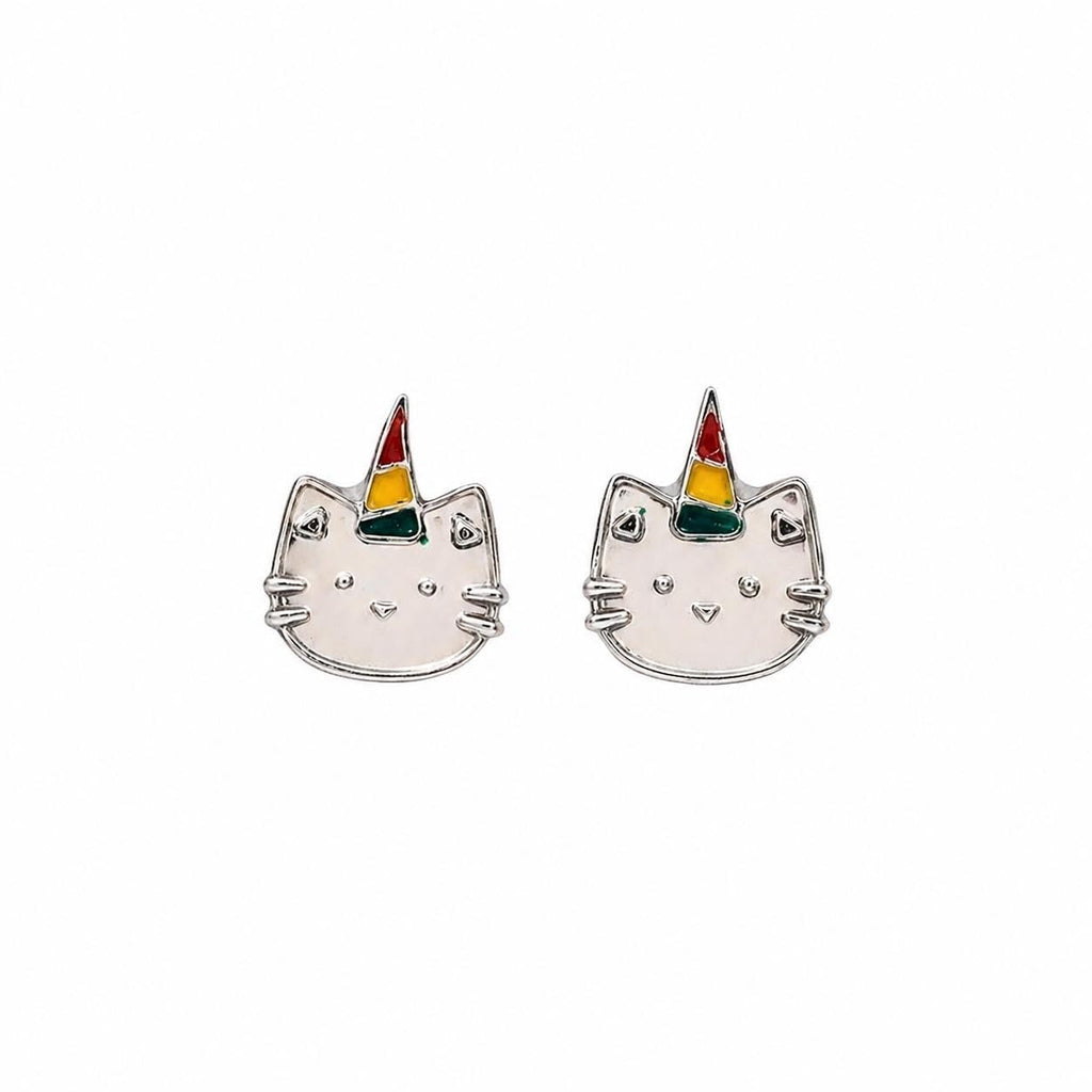 AMONROO® 925 Silver Jewellery for Women - 925 Sterling Silver Caticorn Enamel Stud Earrings, Cat Unicorn Jewellery, Gift for Girls | 925 Stamp, Warranty & Authenticity Certificate