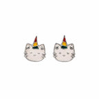 AMONROO® 925 Silver Jewellery for Women - 925 Sterling Silver Caticorn Enamel Stud Earrings, Cat Unicorn Jewellery, Gift for Girls | 925 Stamp, Warranty & Authenticity Certificate