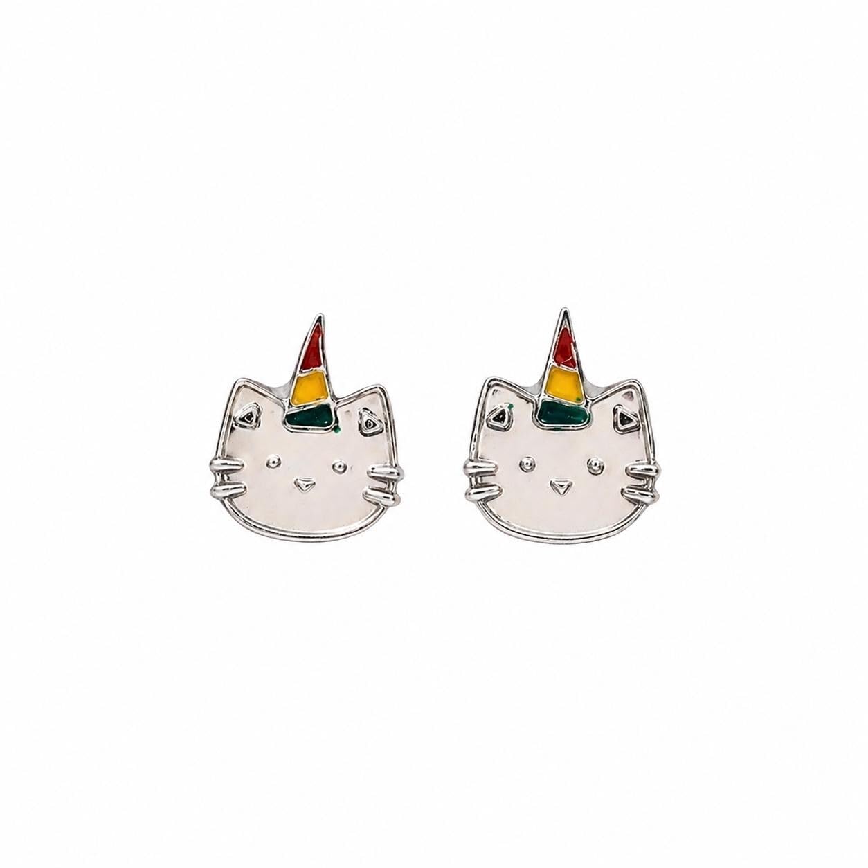 AMONROO® 925 Silver Jewellery for Women - 925 Sterling Silver Caticorn Enamel Stud Earrings, Cat Unicorn Jewellery, Gift for Girls | 925 Stamp, Warranty & Authenticity Certificate