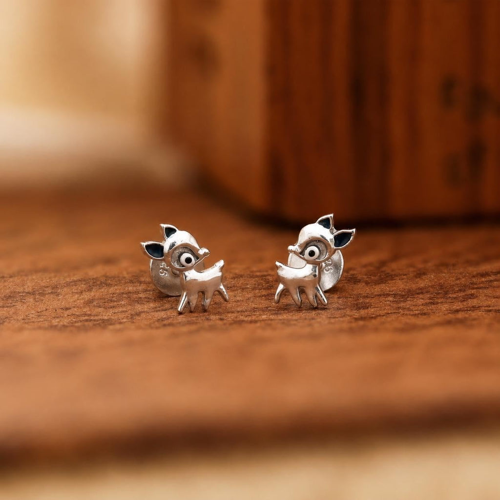 AMONROO® 925 Silver Jewellery for Women - 925 Sterling Silver Deer Fawn Stud Earrings, Woodland Animal Jewellery, Gift for Women | 925 Stamp, Warranty & Authenticity Certificate