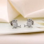 AMONROO® 925 Silver Jewellery for Women - 925 Sterling Silver Owl CZ Stud Earrings, Bird Animal Earrings, Dainty Nature Jewellery | 925 Stamp, Warranty & Authenticity Certificate
