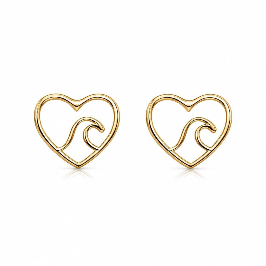 AMONROO® 925 Silver Jewellery for Women - Gold Finish 925 Sterling Silver Heart Wave Stud Earrings, Ocean Design Jewellery Gift | 925 Stamp, Warranty & Authenticity Certificate