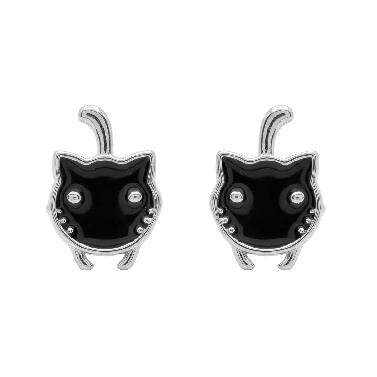 AMONROO® 925 Silver Jewellery for Women - 925 Sterling Silver Black Cat Enamel Stud Earrings, Cat Earrings, Animal Jewellery Gift | 925 Stamp, Warranty & Authenticity Certificate