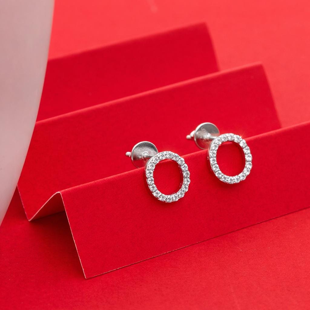 925 Sterling Silver O Initial Stud Earrings, Diamond Look Letter O Studs, Personalized Name Jewelry, Minimalist Gift for Her