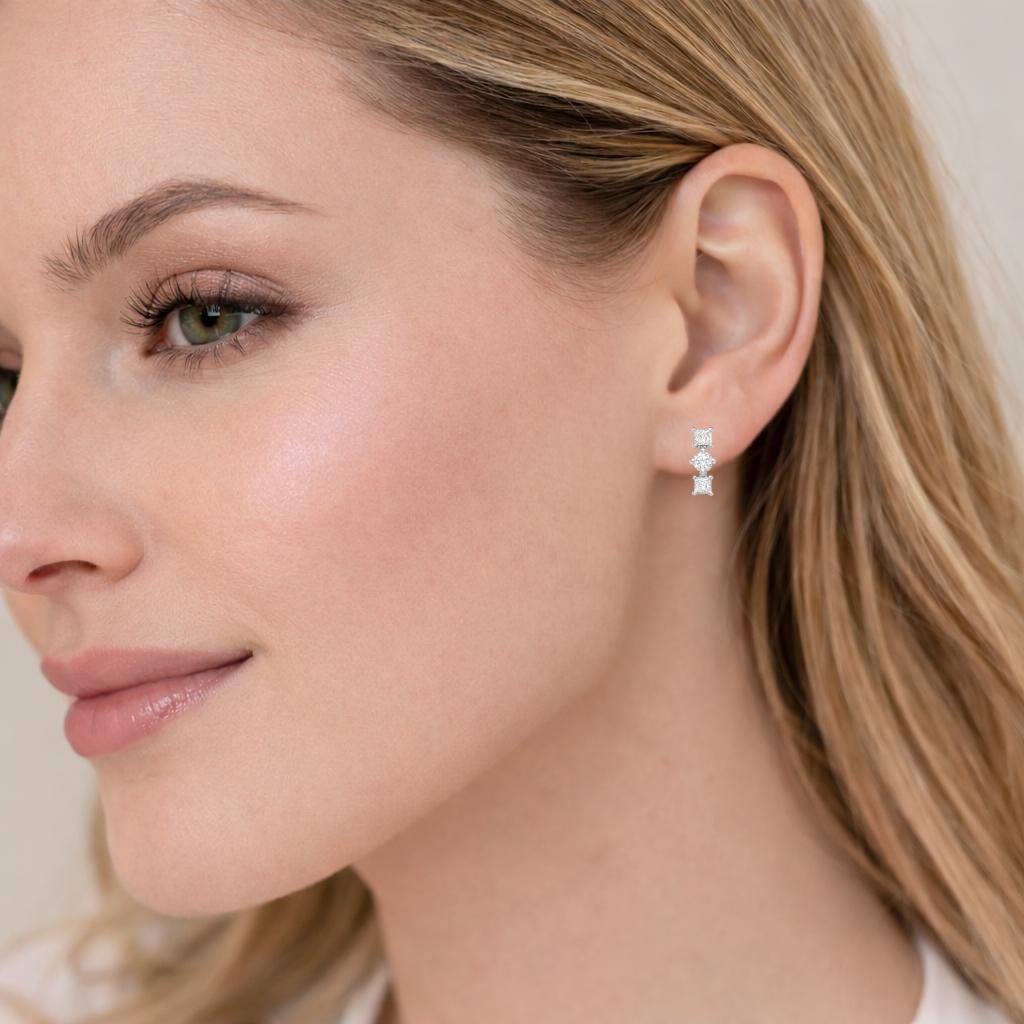 925 Sterling Silver Trio CZ Stud Earrings, Minimal Dainty Diamond Look Studs