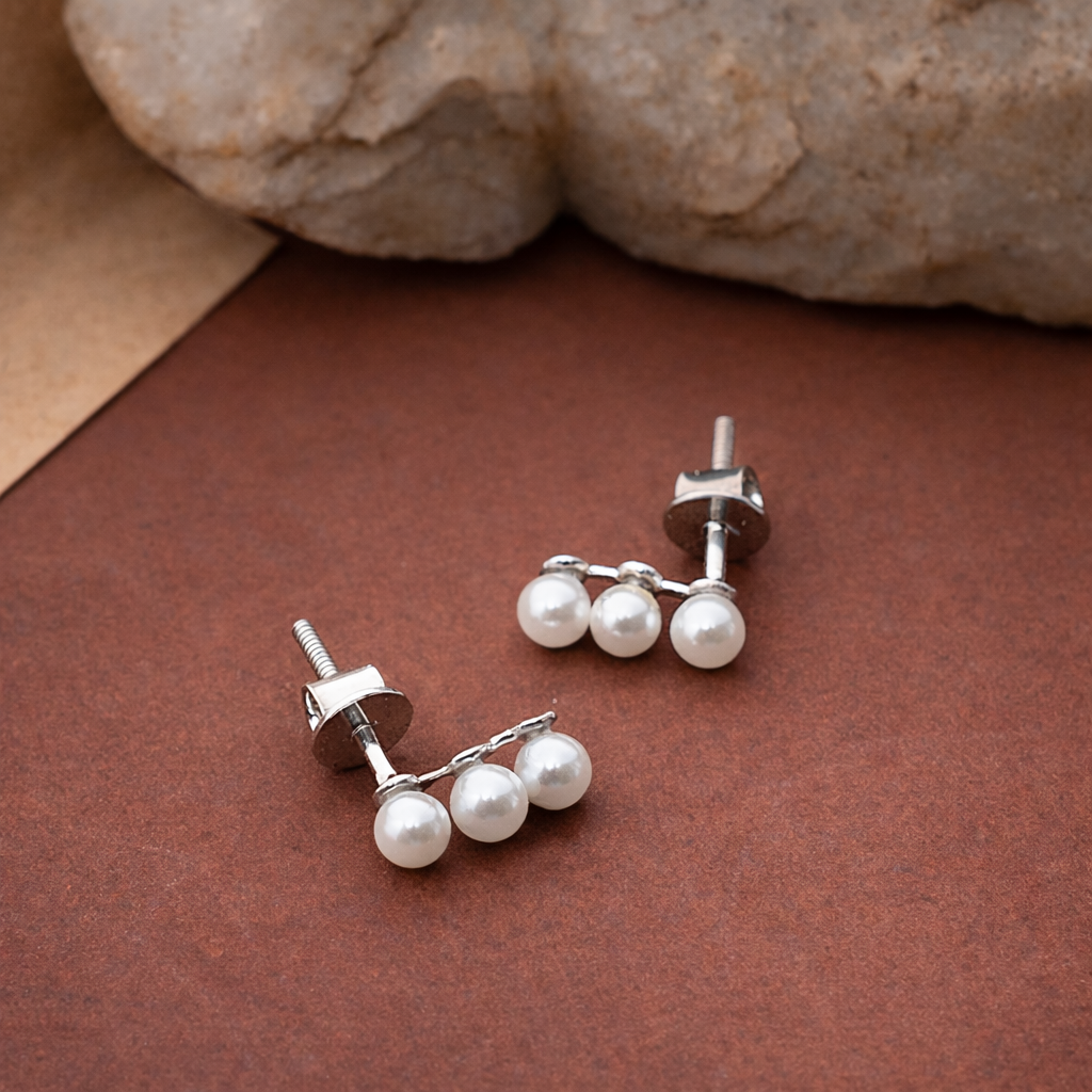 925 Sterling Silver Multi Pearl Stud Earrings Dainty Climber Style