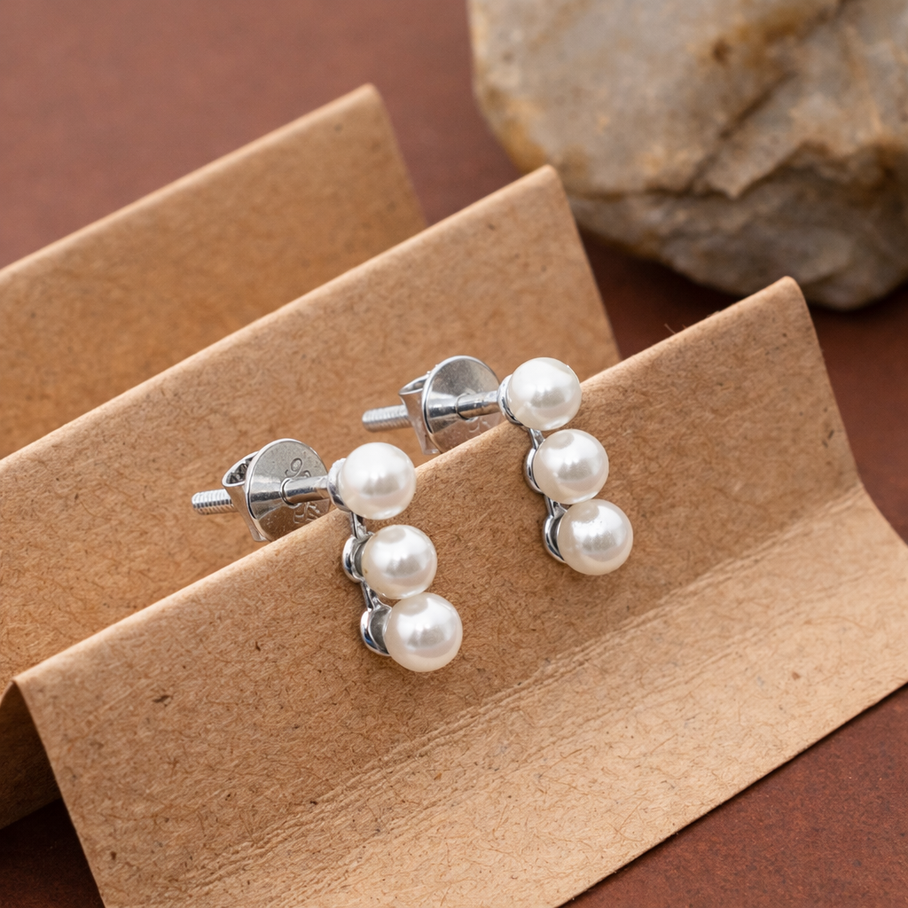 925 Sterling Silver Multi Pearl Stud Earrings Dainty Climber Style