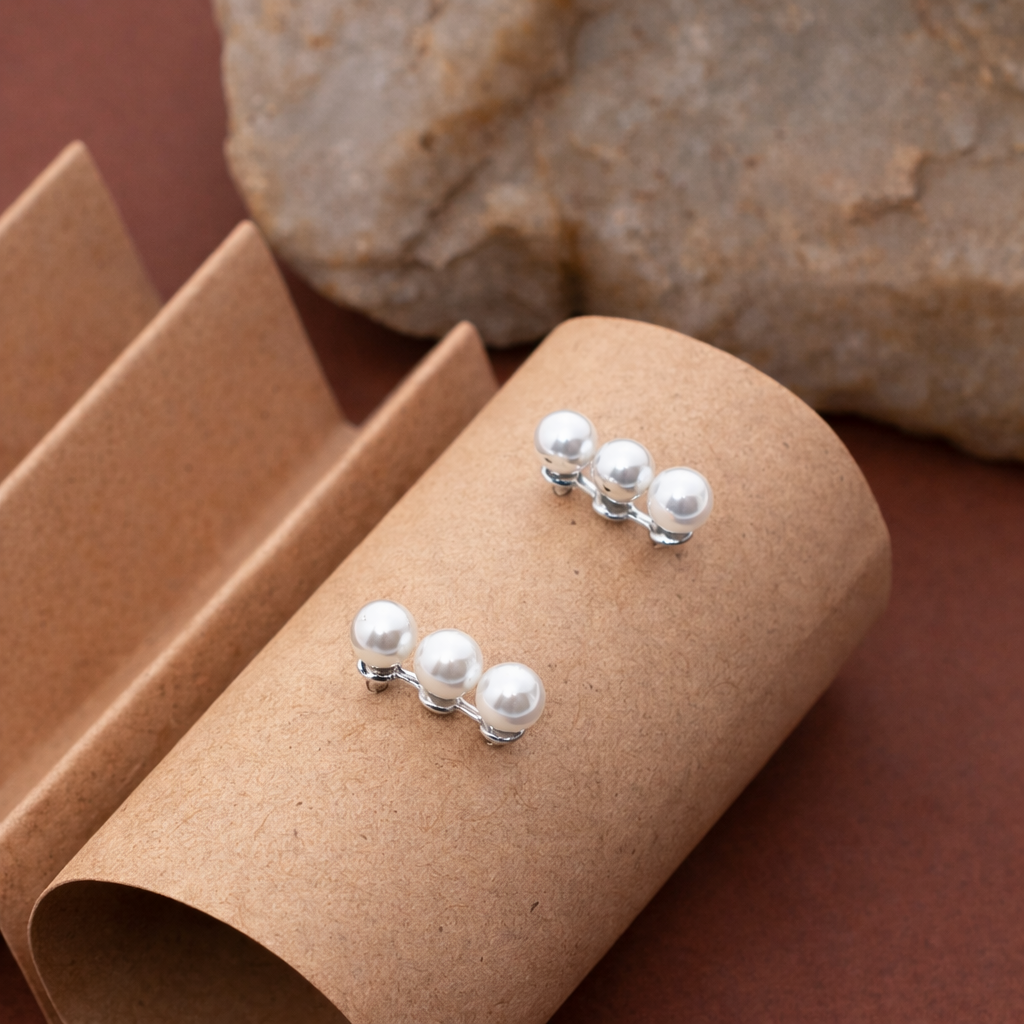 925 Sterling Silver Multi Pearl Stud Earrings Dainty Climber Style