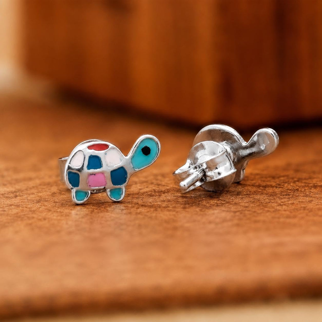 AMONROO® 925 Silver Jewellery for Women - 925 Sterling Silver Turtle Colourful Enamel Stud Earrings, Animal Jewellery Gift | 925 Stamp, Warranty & Authenticity Certificate