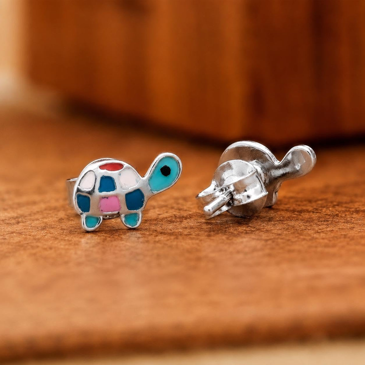 AMONROO® 925 Silver Jewellery for Women - 925 Sterling Silver Turtle Colourful Enamel Stud Earrings, Animal Jewellery Gift | 925 Stamp, Warranty & Authenticity Certificate