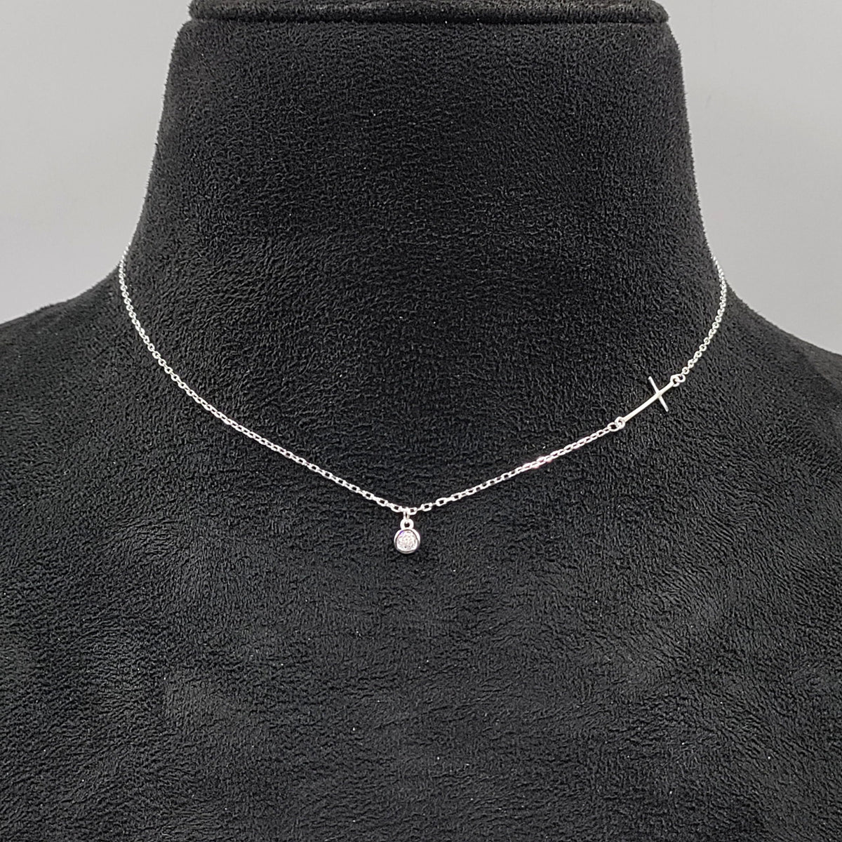 Solitaire Necklace Pendant set with Cross on Side Delicate Stylish Handmade Gift