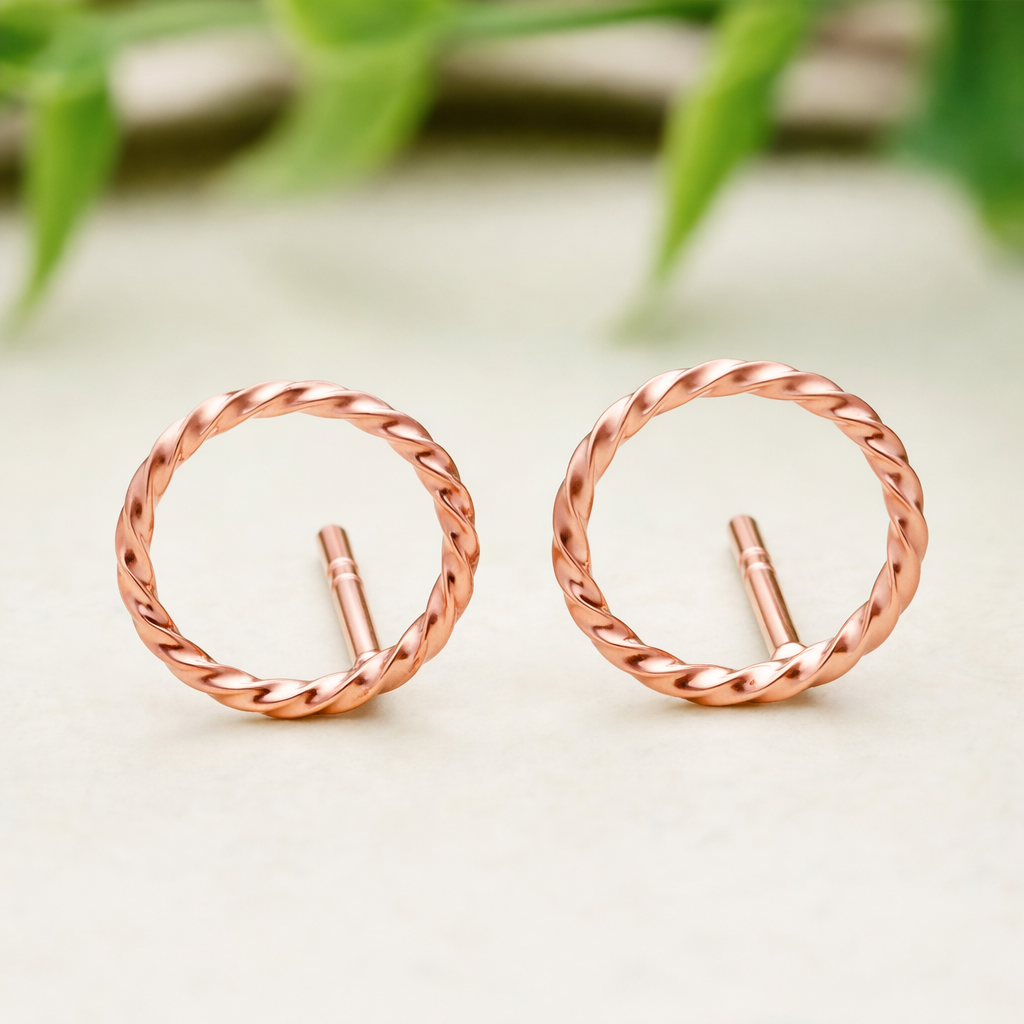 925 Sterling Silver Twisted Rope Circle Stud Earrings Minimalist Gift