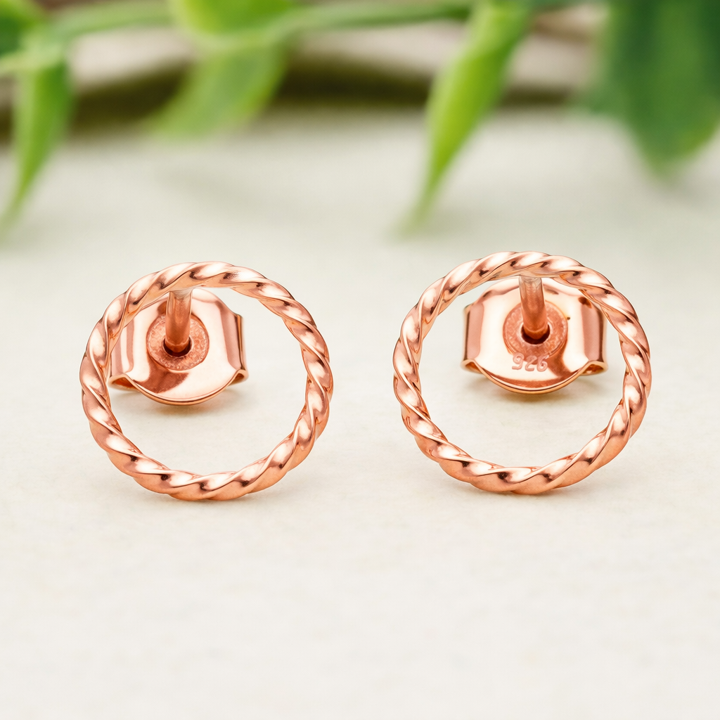 925 Sterling Silver Twisted Rope Circle Stud Earrings Minimalist Gift