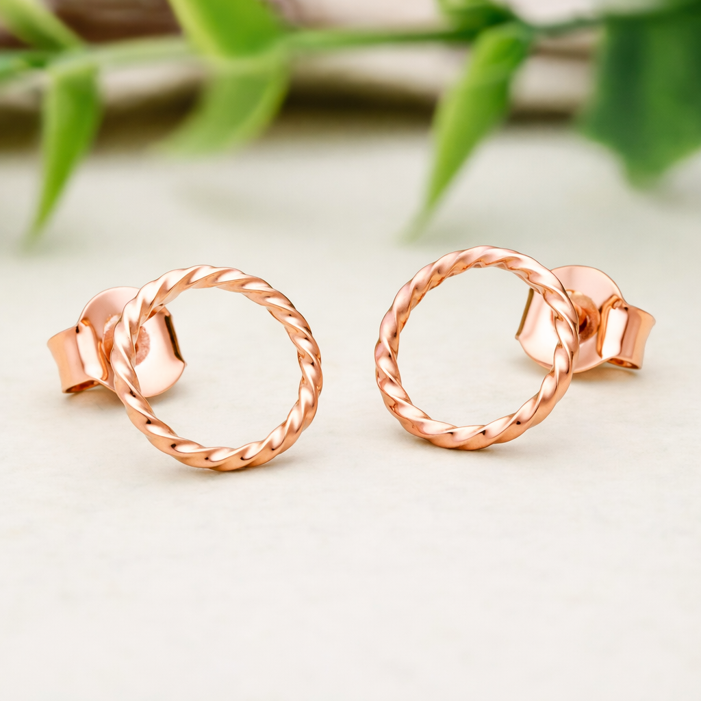 925 Sterling Silver Twisted Rope Circle Stud Earrings Minimalist Gift