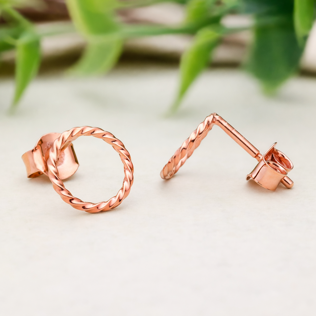 925 Sterling Silver Twisted Rope Circle Stud Earrings Minimalist Gift
