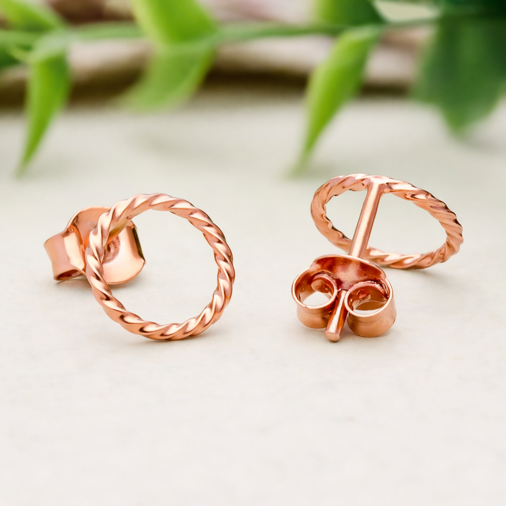 925 Sterling Silver Twisted Rope Circle Stud Earrings Minimalist Gift