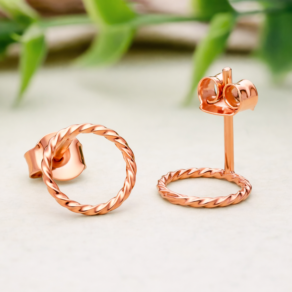 925 Sterling Silver Twisted Rope Circle Stud Earrings Minimalist Gift