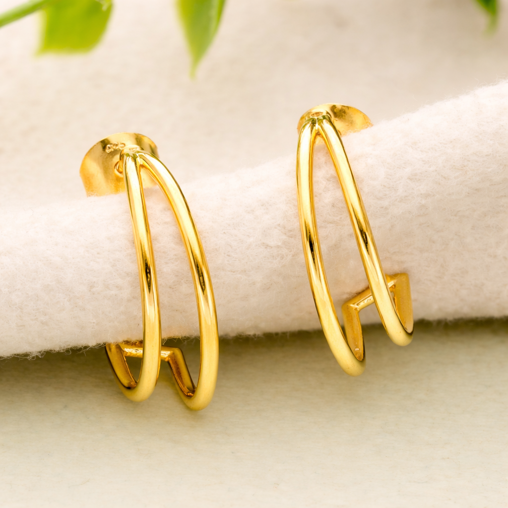 925 Sterling Silver Half Hoop Stud Earrings Gold Minimal Everyday