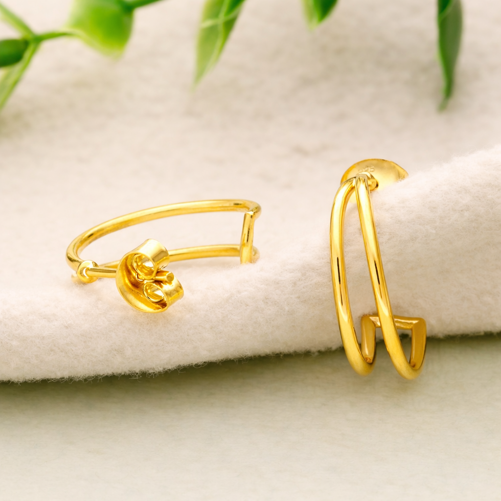 925 Sterling Silver Half Hoop Stud Earrings Gold Minimal Everyday