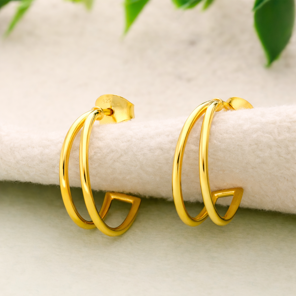 925 Sterling Silver Half Hoop Stud Earrings Gold Minimal Everyday