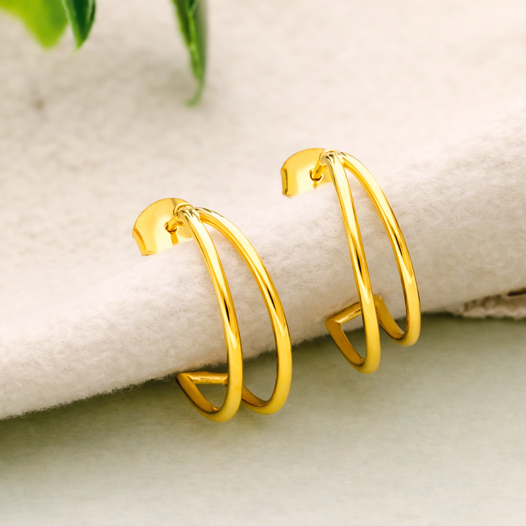 925 Sterling Silver Half Hoop Stud Earrings Gold Minimal Everyday