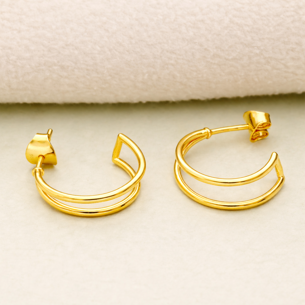 925 Sterling Silver Half Hoop Stud Earrings Gold Minimal Everyday