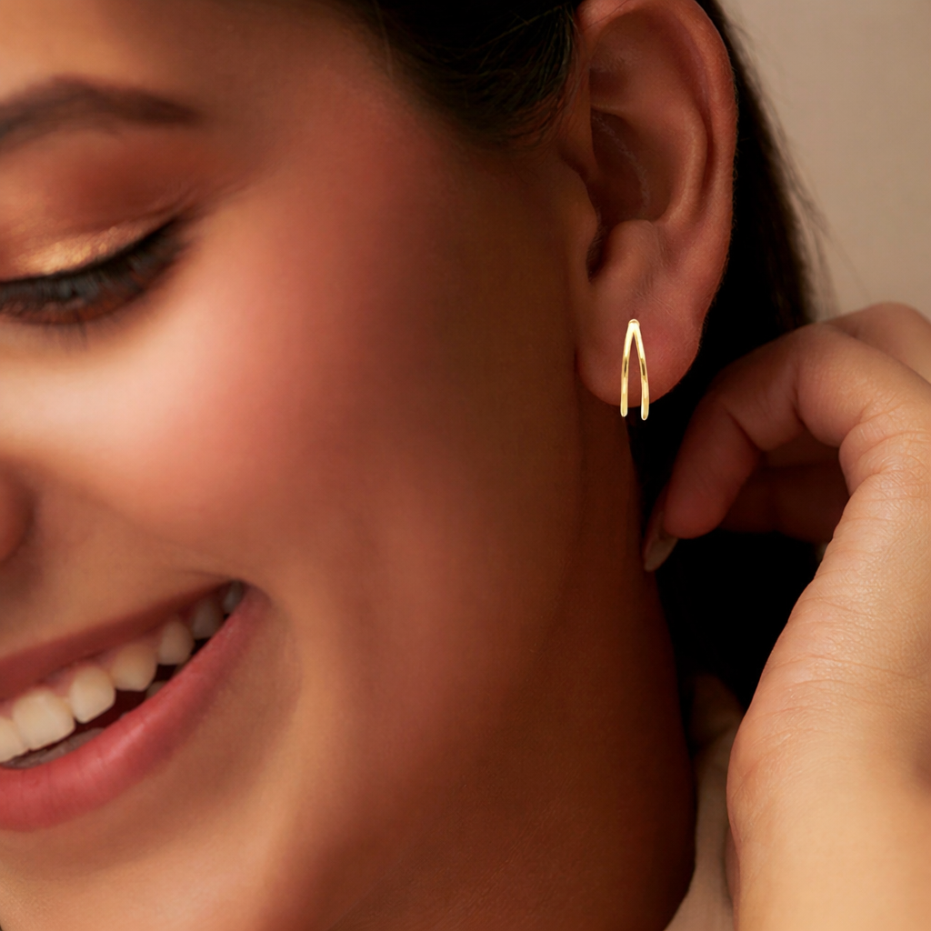 925 Sterling Silver Half Hoop Stud Earrings Gold Minimal Everyday