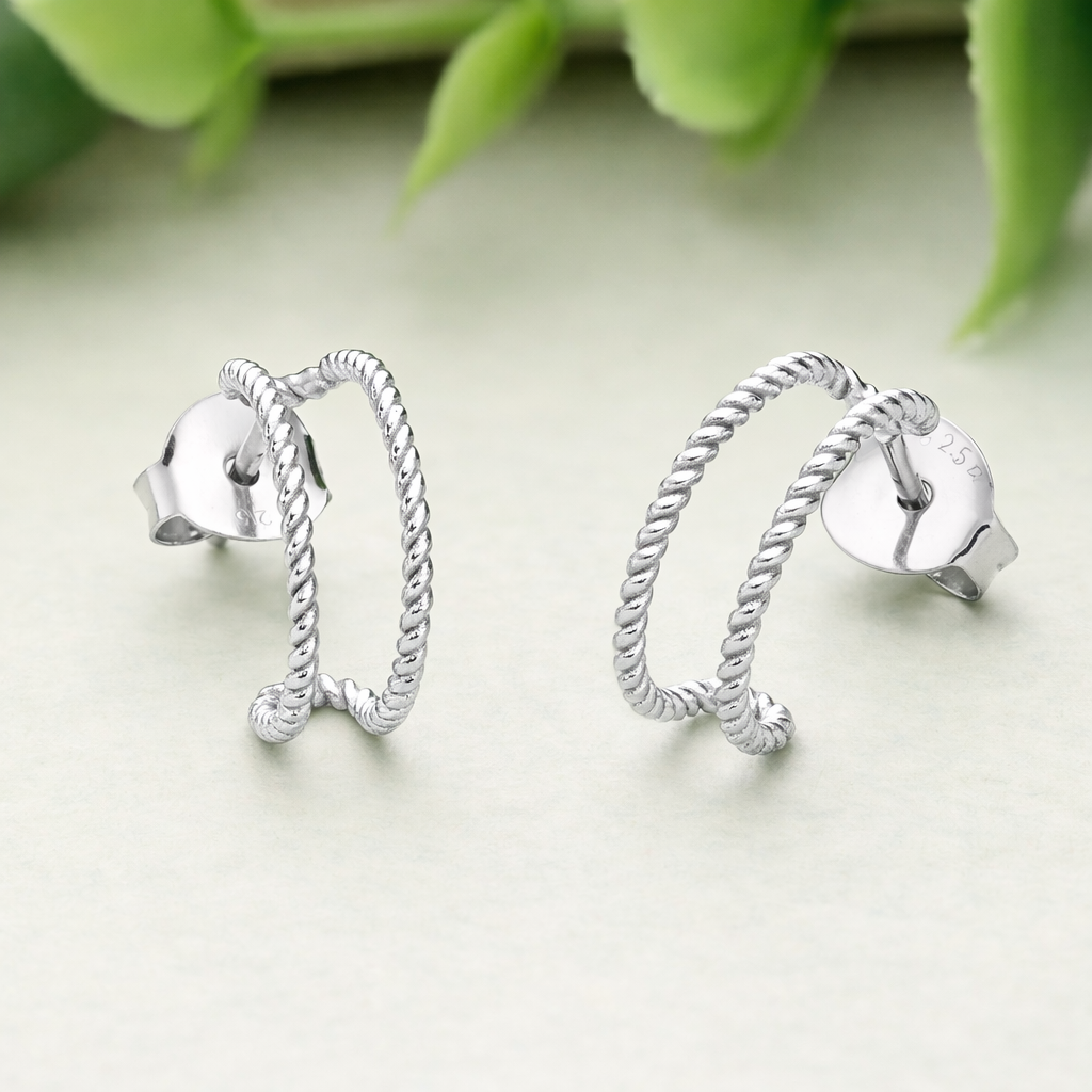 925 Sterling Silver Twisted Rope Hoop Earrings Minimalist Dainty