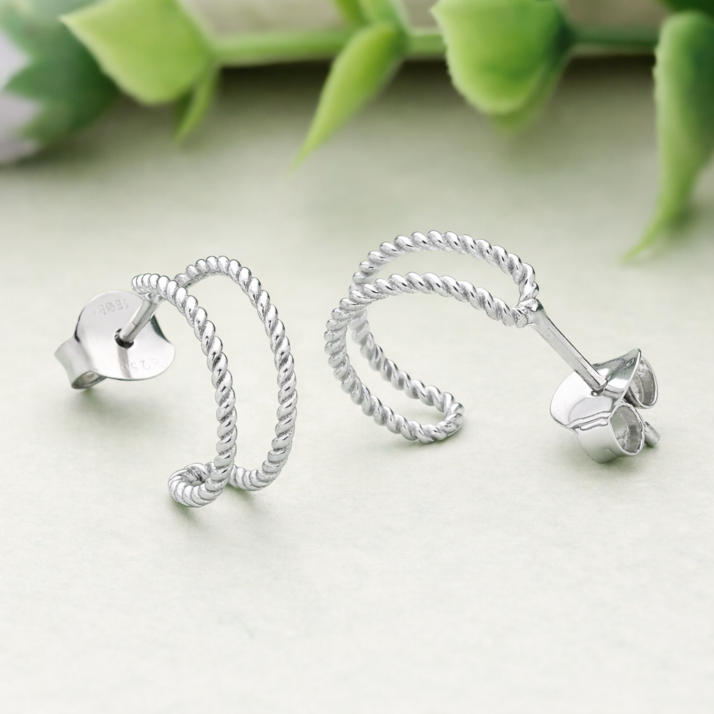 925 Sterling Silver Twisted Rope Hoop Earrings Minimalist Dainty
