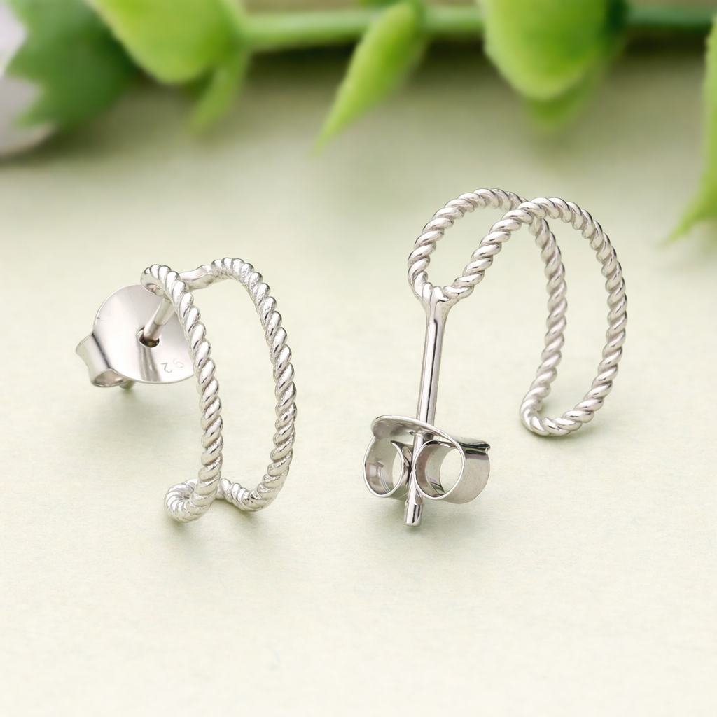 925 Sterling Silver Twisted Rope Hoop Earrings Minimalist Dainty
