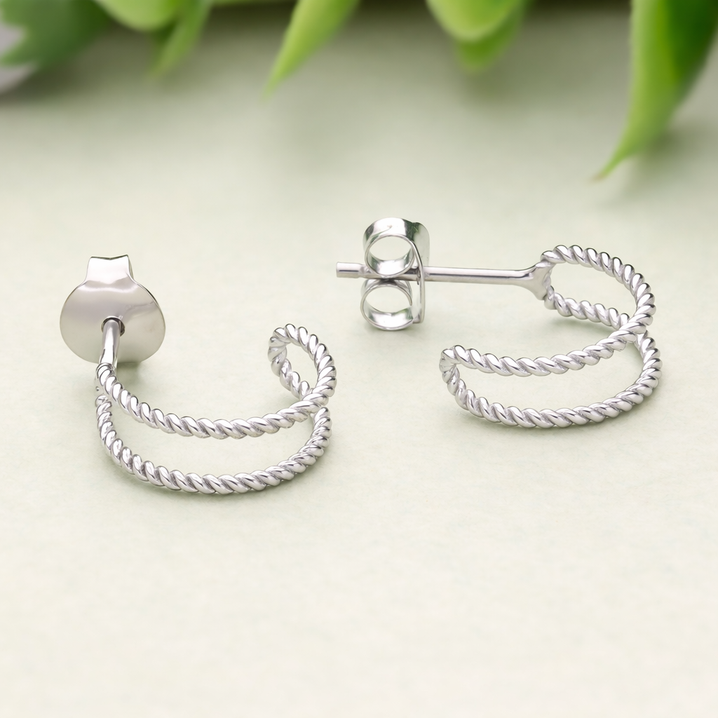 925 Sterling Silver Twisted Rope Hoop Earrings Minimalist Dainty