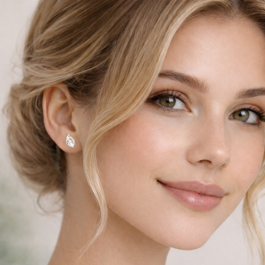 925 Sterling Silver Leaf Stud Earrings Nature Inspired Jewelry