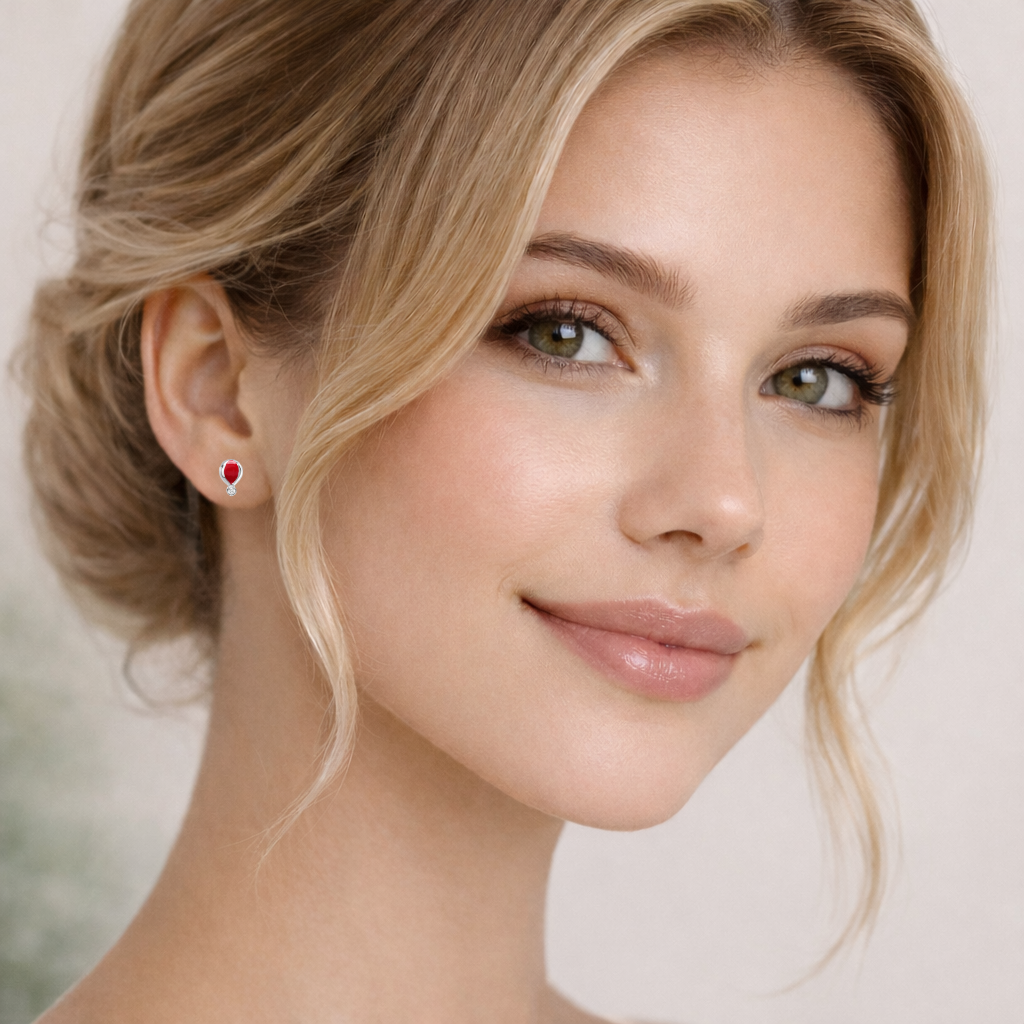 925 Sterling Silver Red Enamel Stud Earrings CZ Minimalist Jewelry