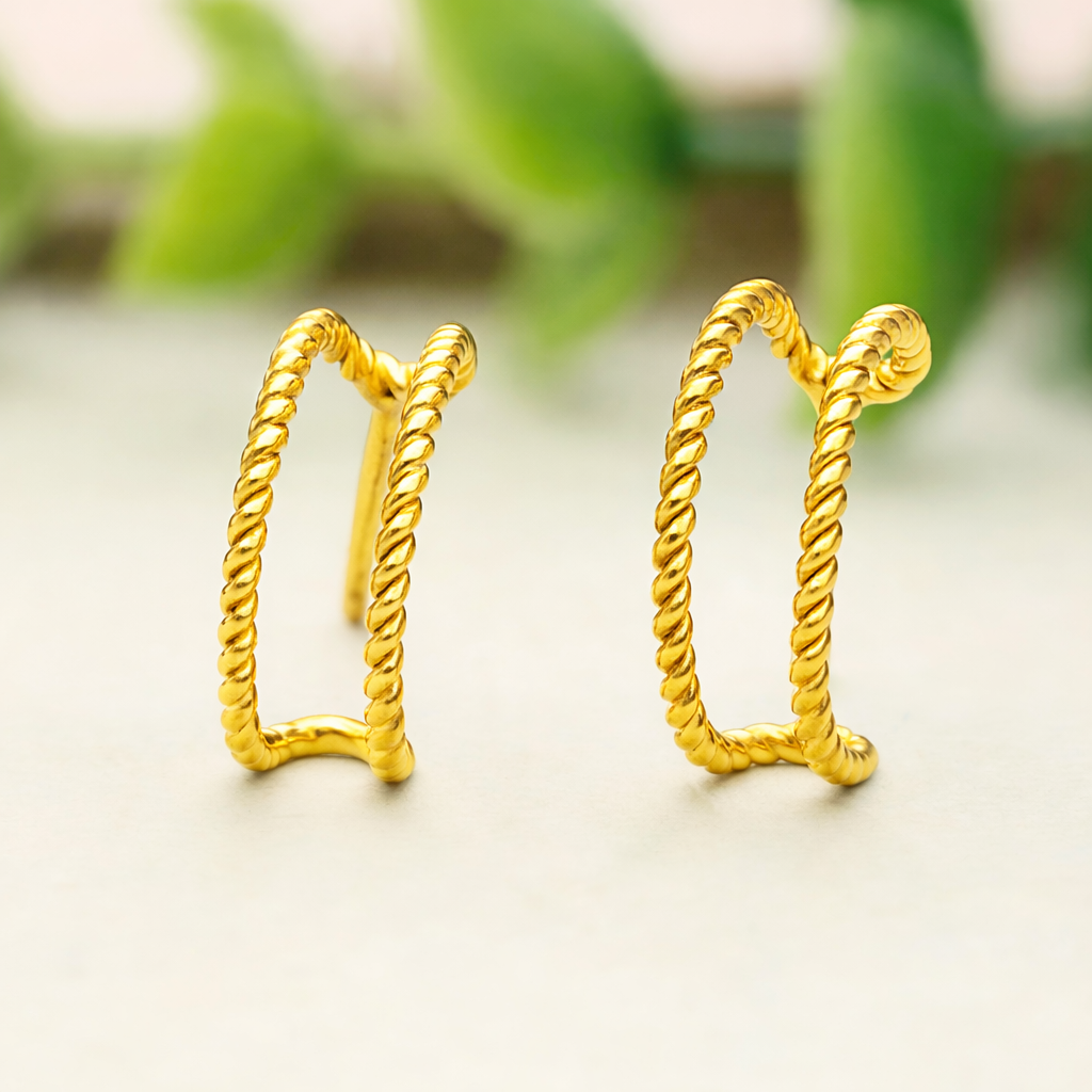925 Sterling Silver Twisted Rope Half Hoop Earrings Gold Minimal