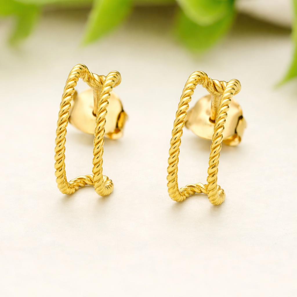 925 Sterling Silver Twisted Rope Half Hoop Earrings Gold Minimal