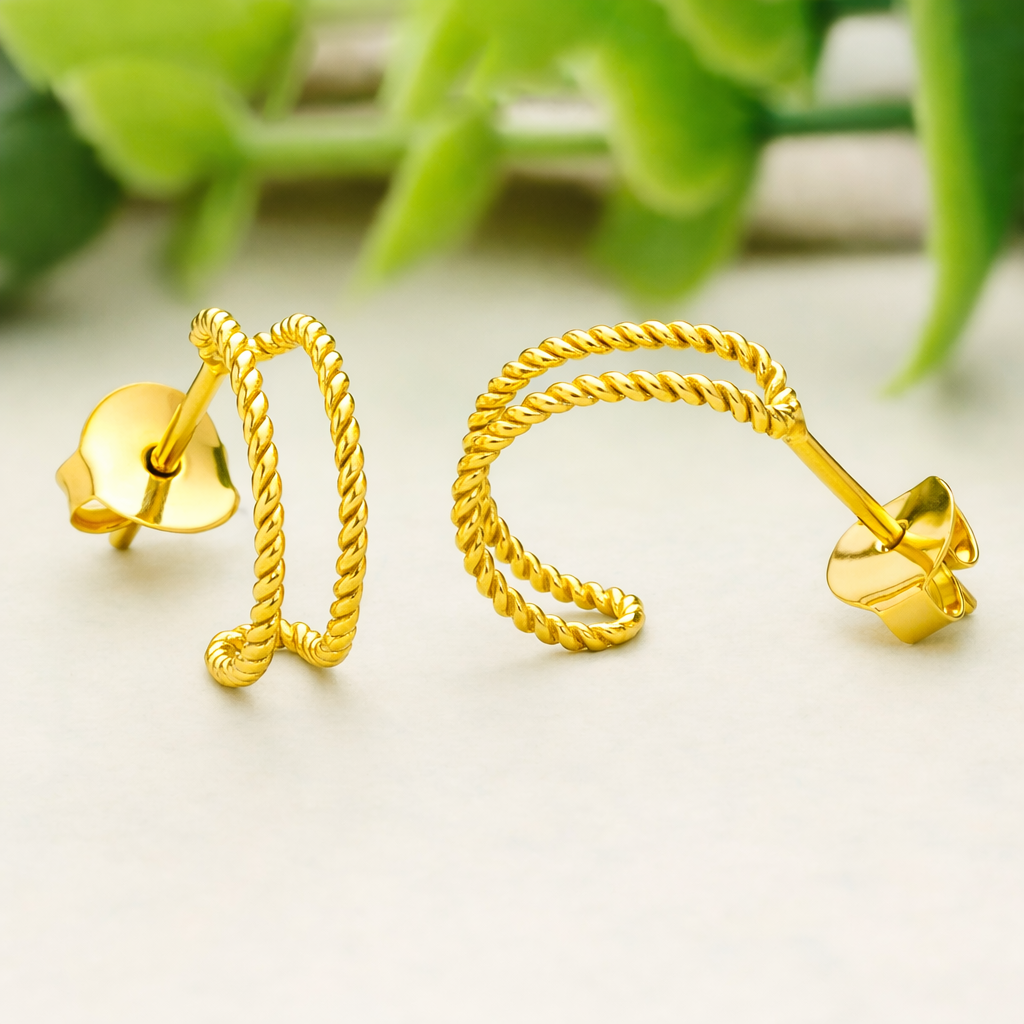 925 Sterling Silver Twisted Rope Half Hoop Earrings Gold Minimal