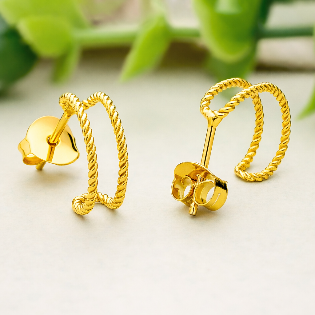 925 Sterling Silver Twisted Rope Half Hoop Earrings Gold Minimal