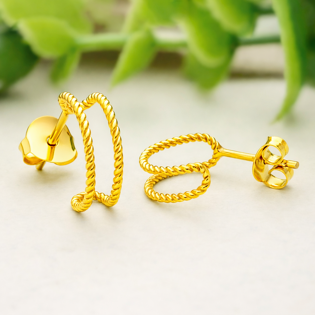 925 Sterling Silver Twisted Rope Half Hoop Earrings Gold Minimal