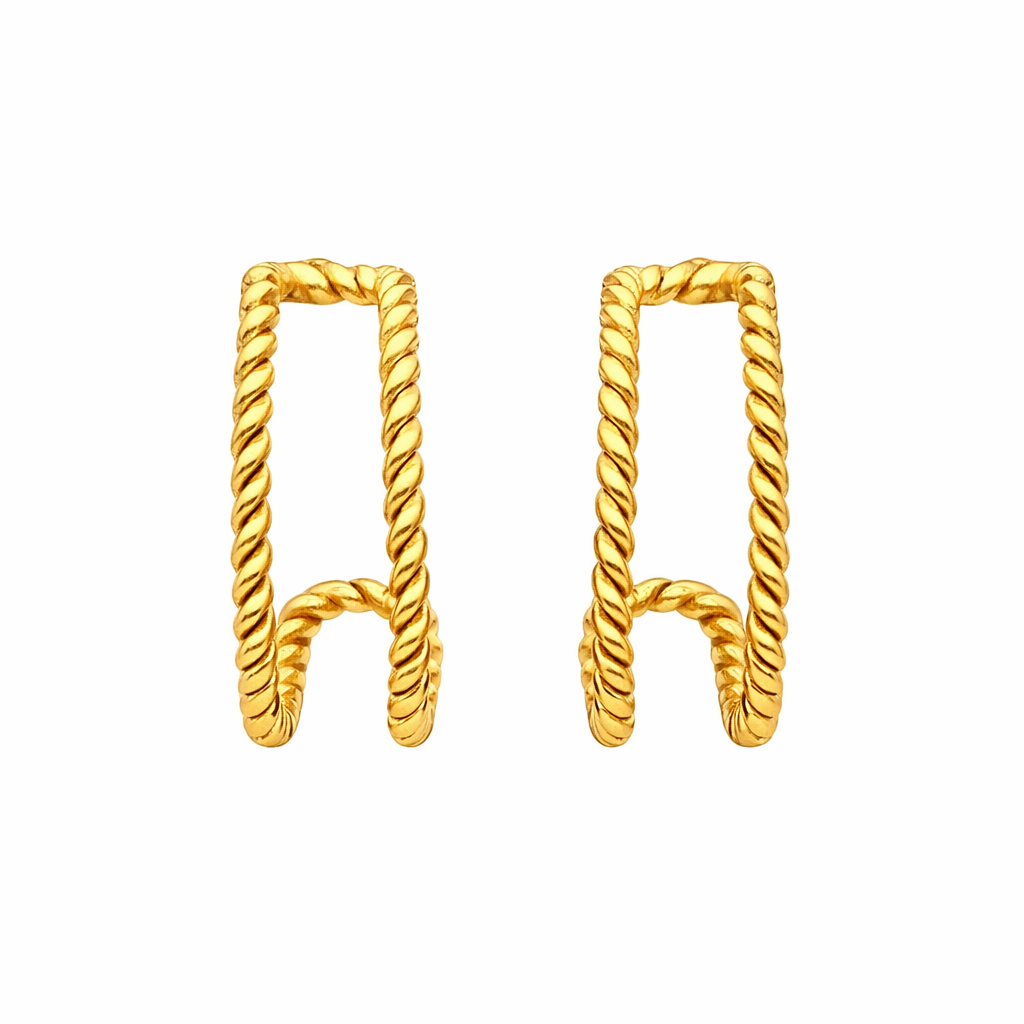925 Sterling Silver Twisted Rope Half Hoop Earrings Gold Minimal