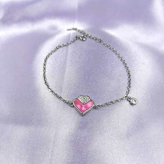 925 Sterling Silver Handmade Heart Chain Bracelet Minimalist Gift for lover Anniversary Gift For Her 925 Sterling Silver