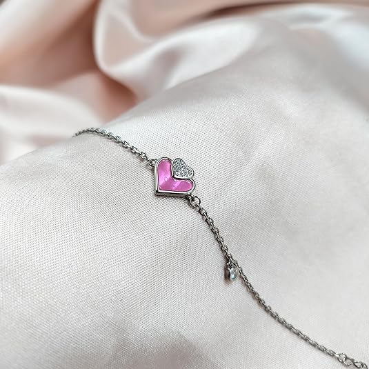 925 Sterling Silver Handmade Heart Chain Bracelet Minimalist Gift for lover Anniversary Gift For Her 925 Sterling Silver