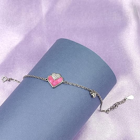 925 Sterling Silver Handmade Heart Chain Bracelet Minimalist Gift for lover Anniversary Gift For Her 925 Sterling Silver