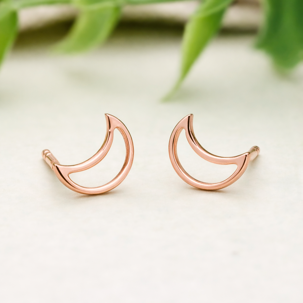 925 Sterling Silver Crescent Moon Stud Earrings Rose Gold Jewelry