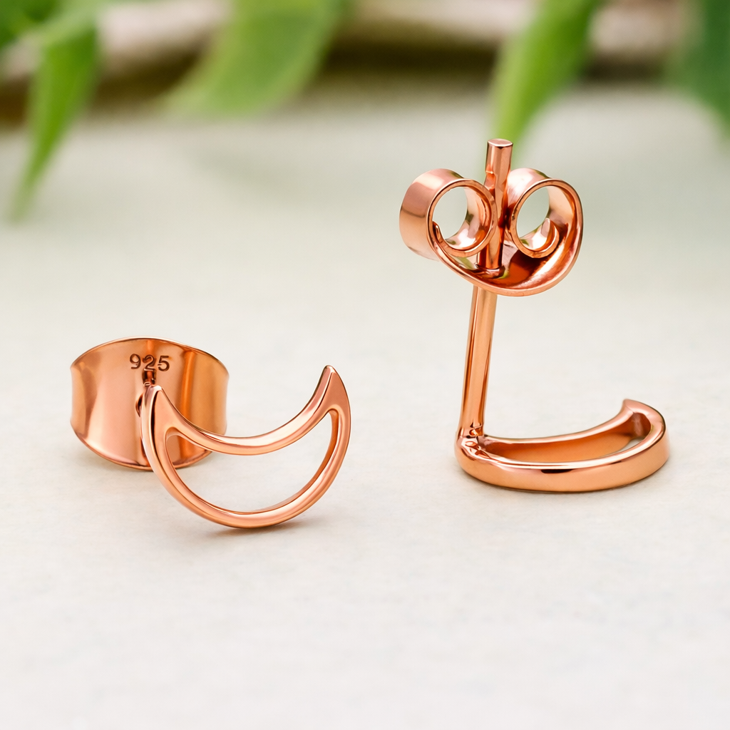 925 Sterling Silver Crescent Moon Stud Earrings Rose Gold Jewelry