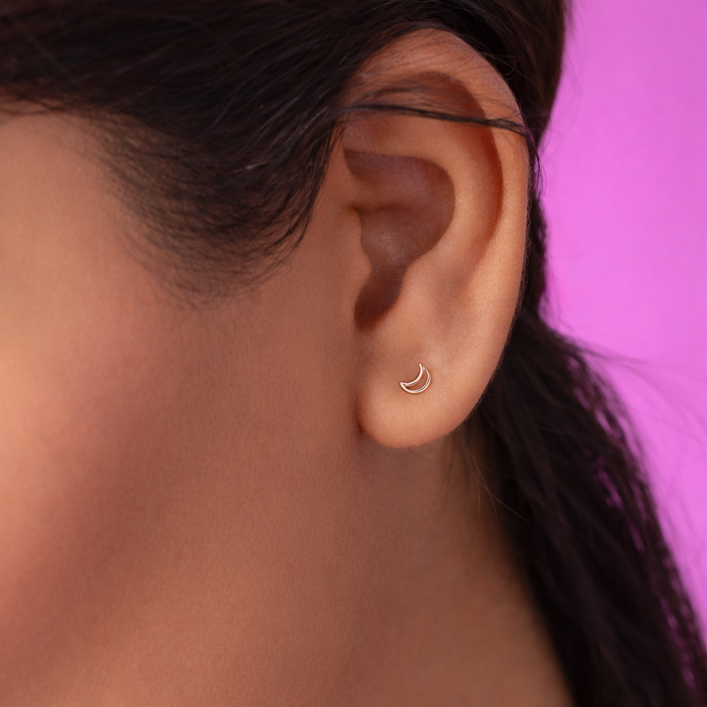 925 Sterling Silver Crescent Moon Stud Earrings Rose Gold Jewelry